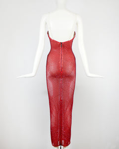 Red Sheer Crystal Bustier Dress