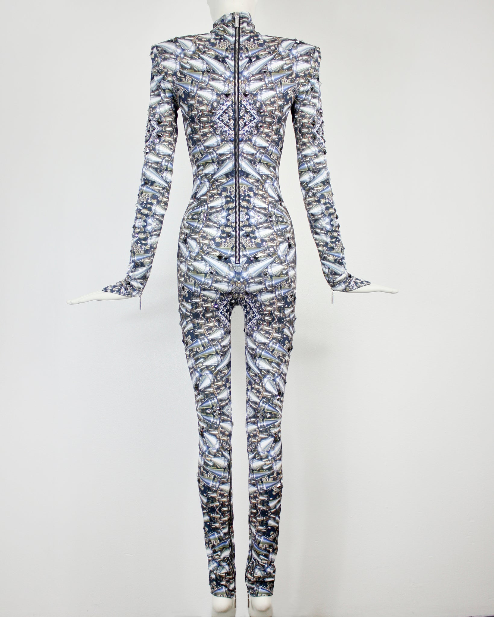 SPIKE PRINT CATSUIT WITH PRECIOSA CRYSTAL DETAIL